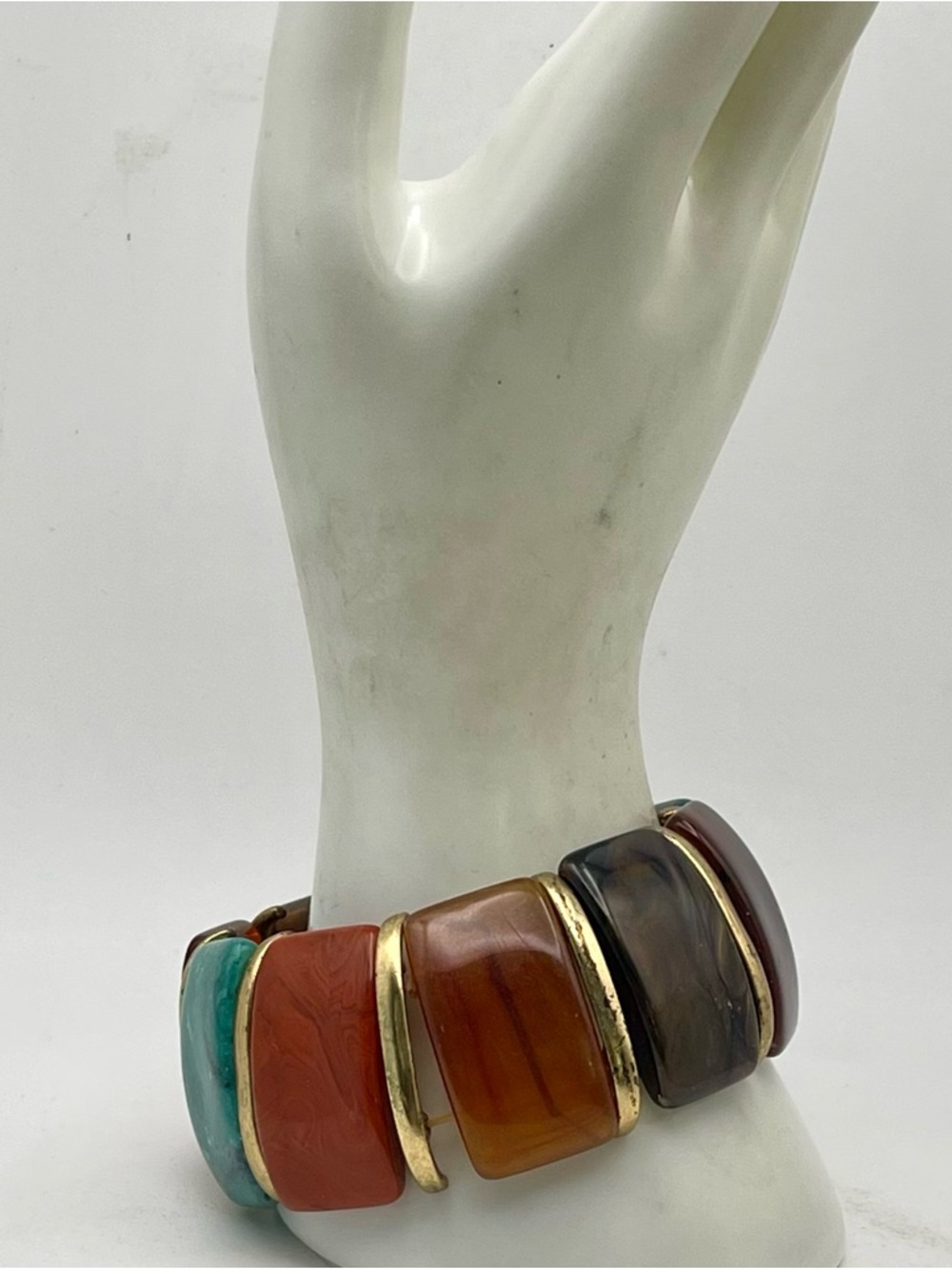 Bold Chunky Colorful Vintage Resin Section Stretch Statement Bracelet